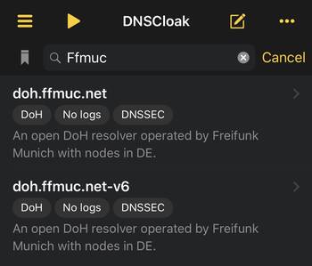 Bild: Einstellungsoptionen bei DNSCloak