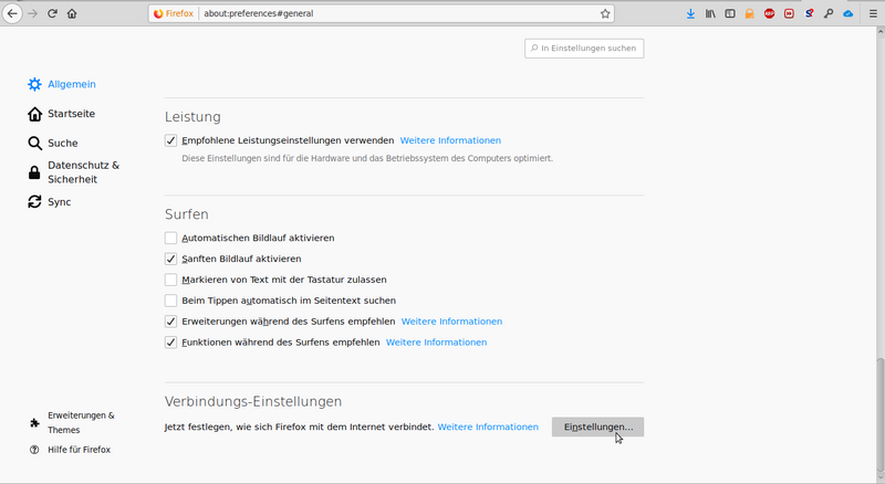 Bild: Firefox Menüpunkt Einstellungen